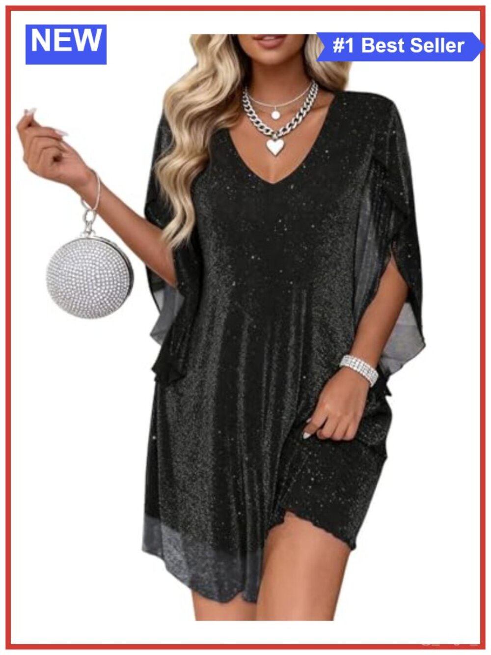 Sparkly Flutter Sleeve Cocktail Dress for Wedding Guest | Chiffon Party Dress
